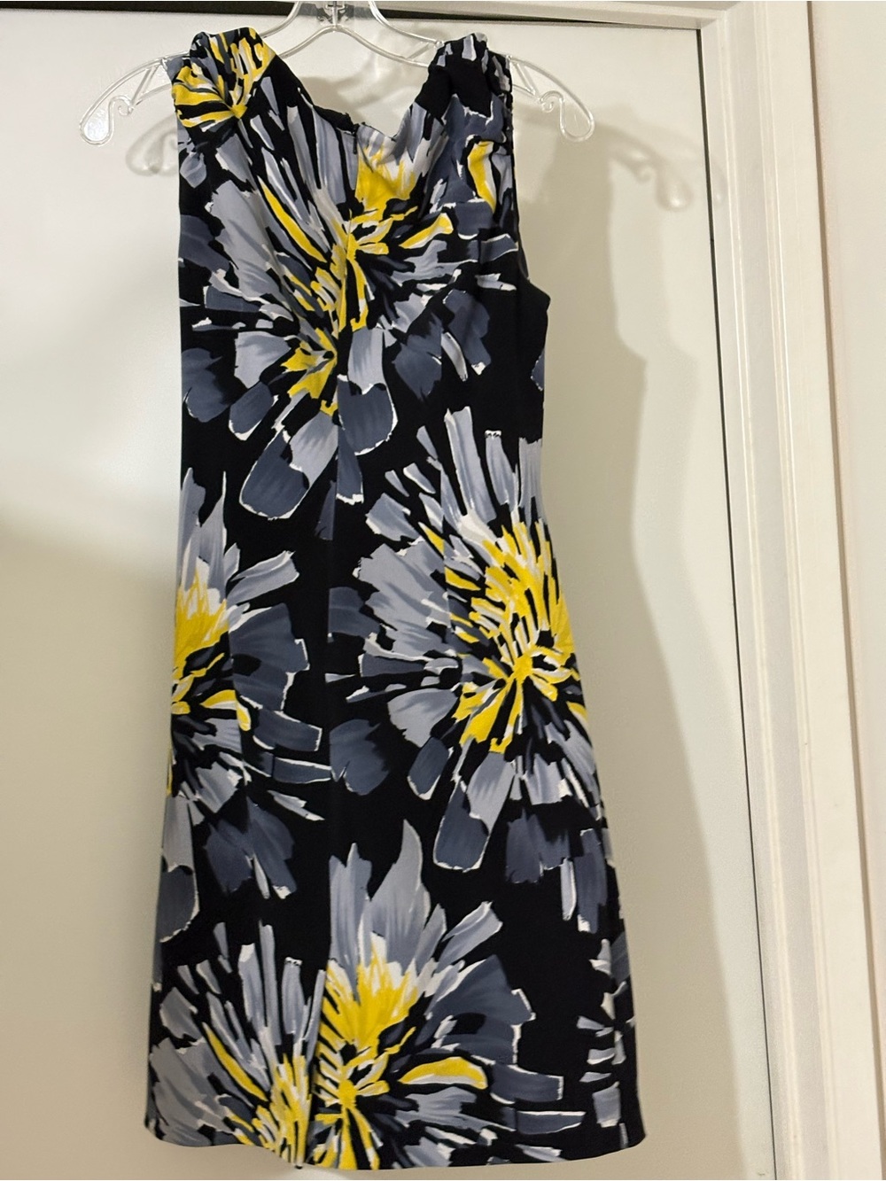 Shift Dress Slim Cocktail Floral in Black, Gray, Yellow Ruched Front
